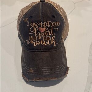I Gotta Good heart but this mouth distressed baseball cap nwot